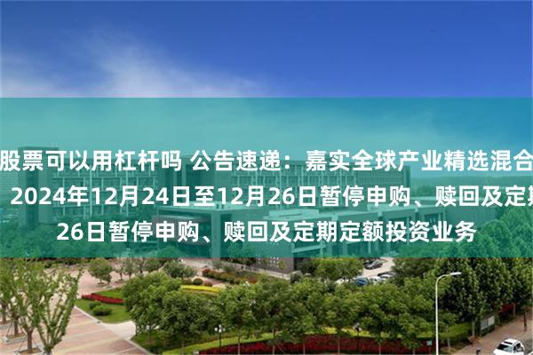 股票可以用杠杆吗 公告速递：嘉实全球产业精选混合发起式（QDII）2024年12月24日至12月26日暂停申购、赎回及定期定额投资业务